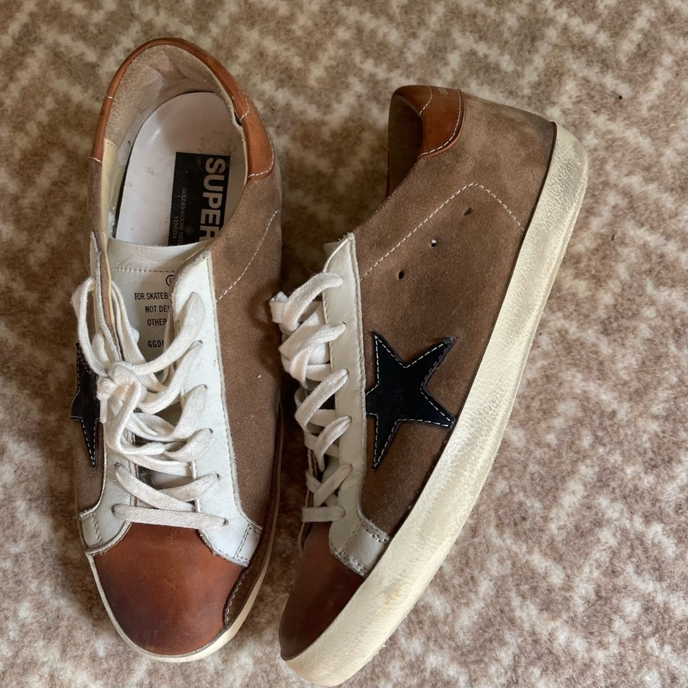 Golden Goose Suede Tan and Black Shoes
